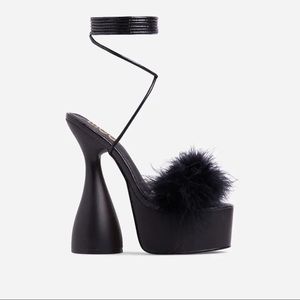 Faux Feather Croc Print Platform Heel